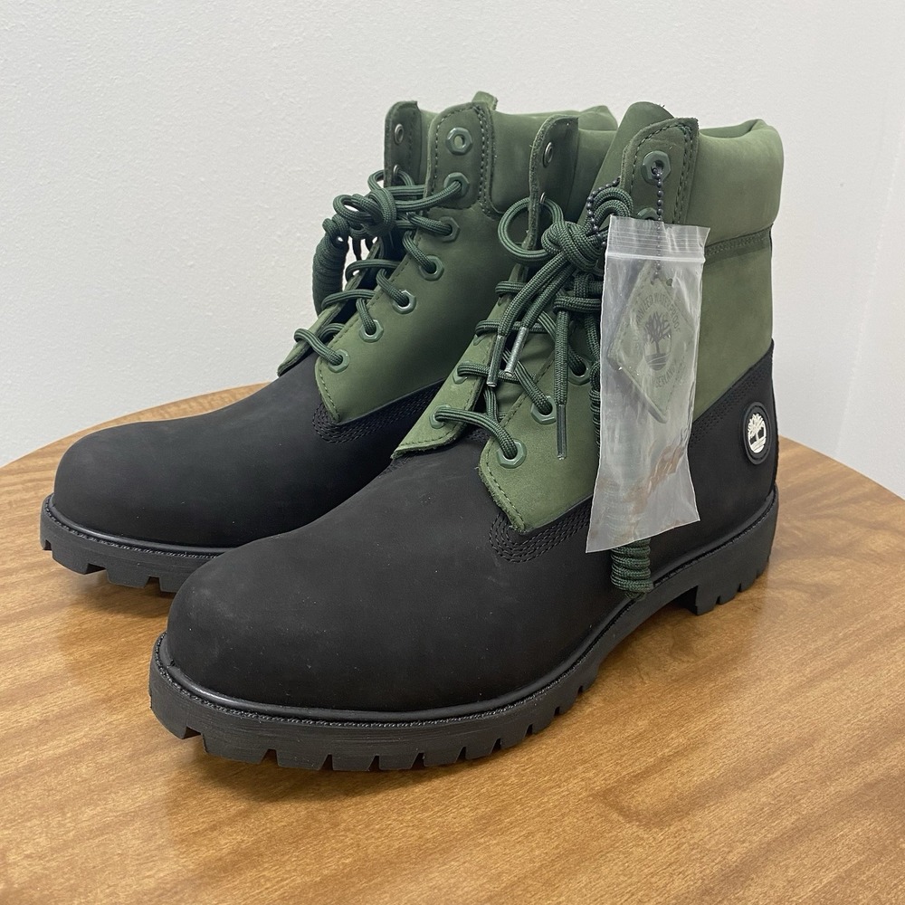 Timberland Men's 6 inch Premium Waterproof Boot Black/Green Nubuck US 11.5 New